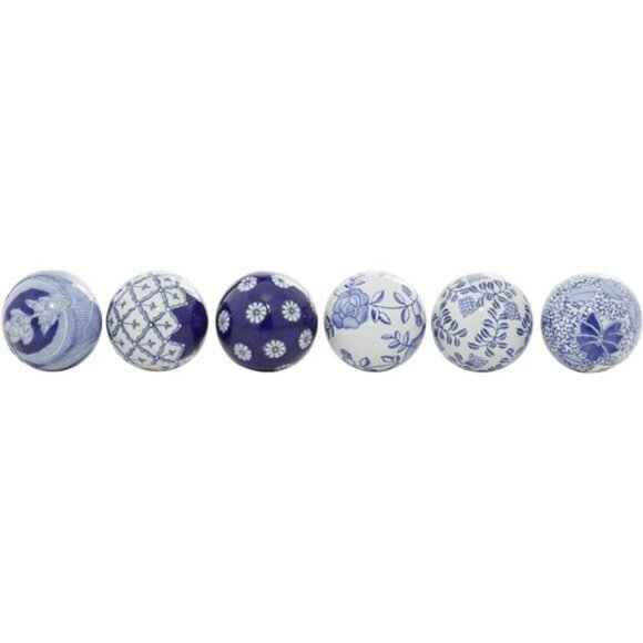 Blue Ceramic Decorative Orbs Set Vase Bowl Filler Table Centerpiece Decor
